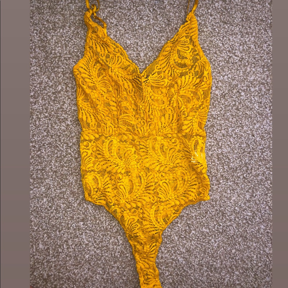 Mustard lace body suit